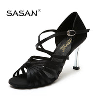 Free Shipping Sasan Sha Shan Jin Heel Three-Proof Satin Latin Dance Shoes Adult Women's High Heel Latin Dance Shoes Friendship Dance