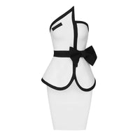 Women's Patchwork Bandage Suit Summer 2 Two Piece Sets Strapless Sexy Bodycon Sleeveless Bow Top & Mini Skirt Club Party Outfit