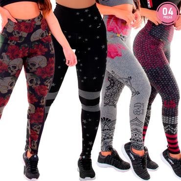 KIT 4 LEGGINGS MESCLA SUBLIMADA ZERO TRANSPARÊNCIA