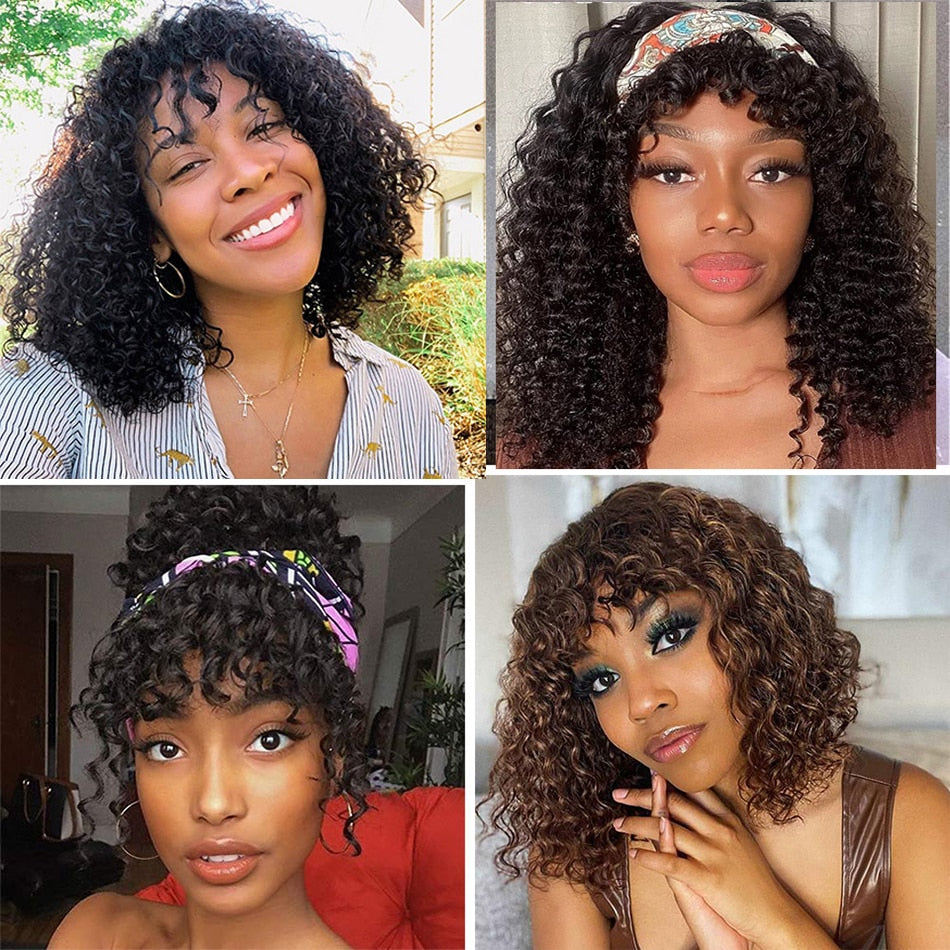 Short Curly Pixie Cut Bob Human Hair Wig With Bangs Full Machine Wigs For Black Women Remy PrePlucked With Baby Hair jerry Curl