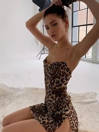 WannaThis Sexy Women's Dress Spaghetti Strap Leopard Print Sleeveless Aesthetic Costume Bodycon Elegant Party Casual Dress 2021