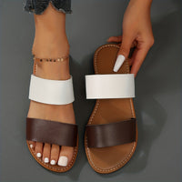 Women's Contrast Color Slide Sandals, Casual Slip On Flat Summer Shoes, Lightweight Beach Shoes