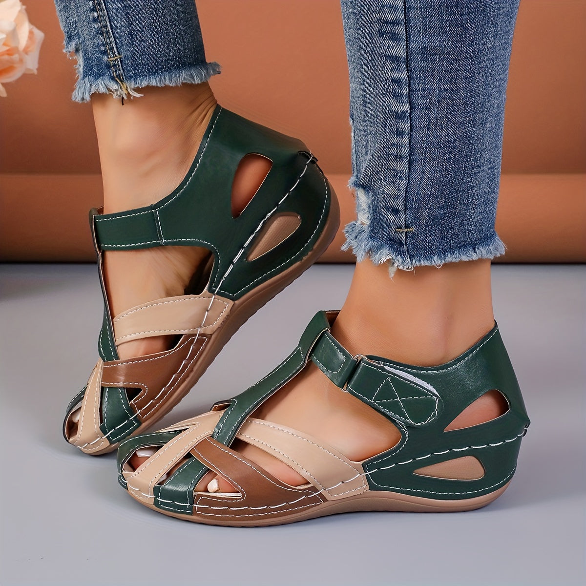 Fashion-Forward Womens Wedge Sandals - Casual Closed Toe Design with Breathable Hollow Out Faux Leather, Lightweight & Comfortable - Perfect Summer Outdoor Sandals