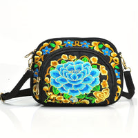 [Vibrant Crossbody Bag] Lightweight Double-Sided Vibrant Floral Embroidered Crossbody Bag for Women | Detachable Strap, Zipper Closure, Phone Pocket - Perfect for Casual Outings, Travel Accessory
