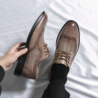 Men's Solid Color Vintage Wingtip Brogue Toe Derby Shoes, Comfy Non Slip Durable Rubber Sole Lace Up Dress Shoes, Men's Footwear