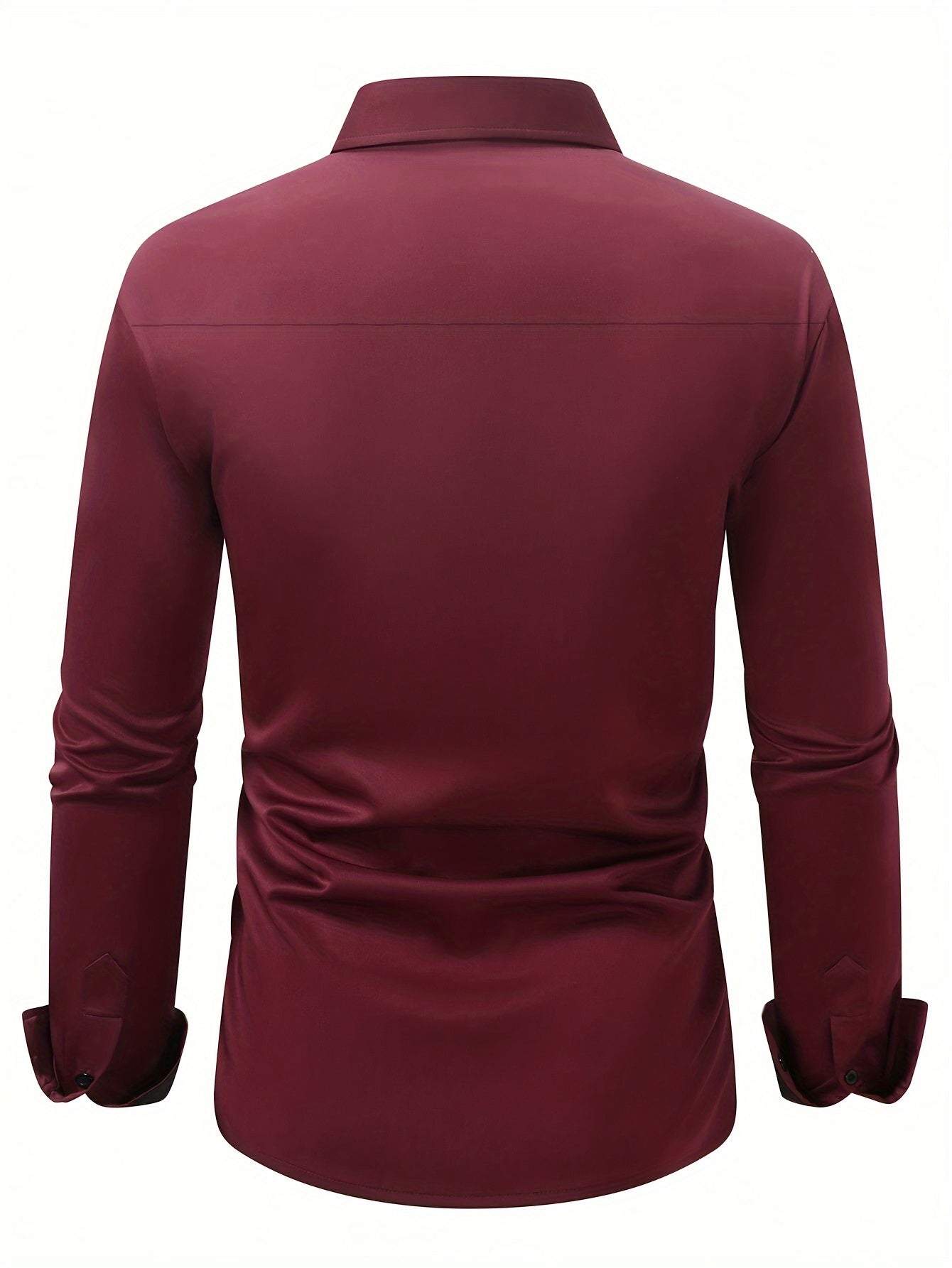 Elegant Solid Color Men'S Dress Shirt - Polyester Woven Fabric, Regular Fit, Button-Down Collar, All-Season Comfort, Ideal Gift for Partners