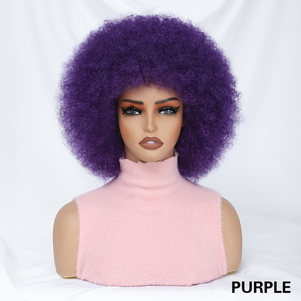 Short Afro Wigs For Women Blonde 10 Inch Afro Curly Wig With Bangs 70s Large Bouncy Soft Synthetic Female Wigs For Party Cosplay