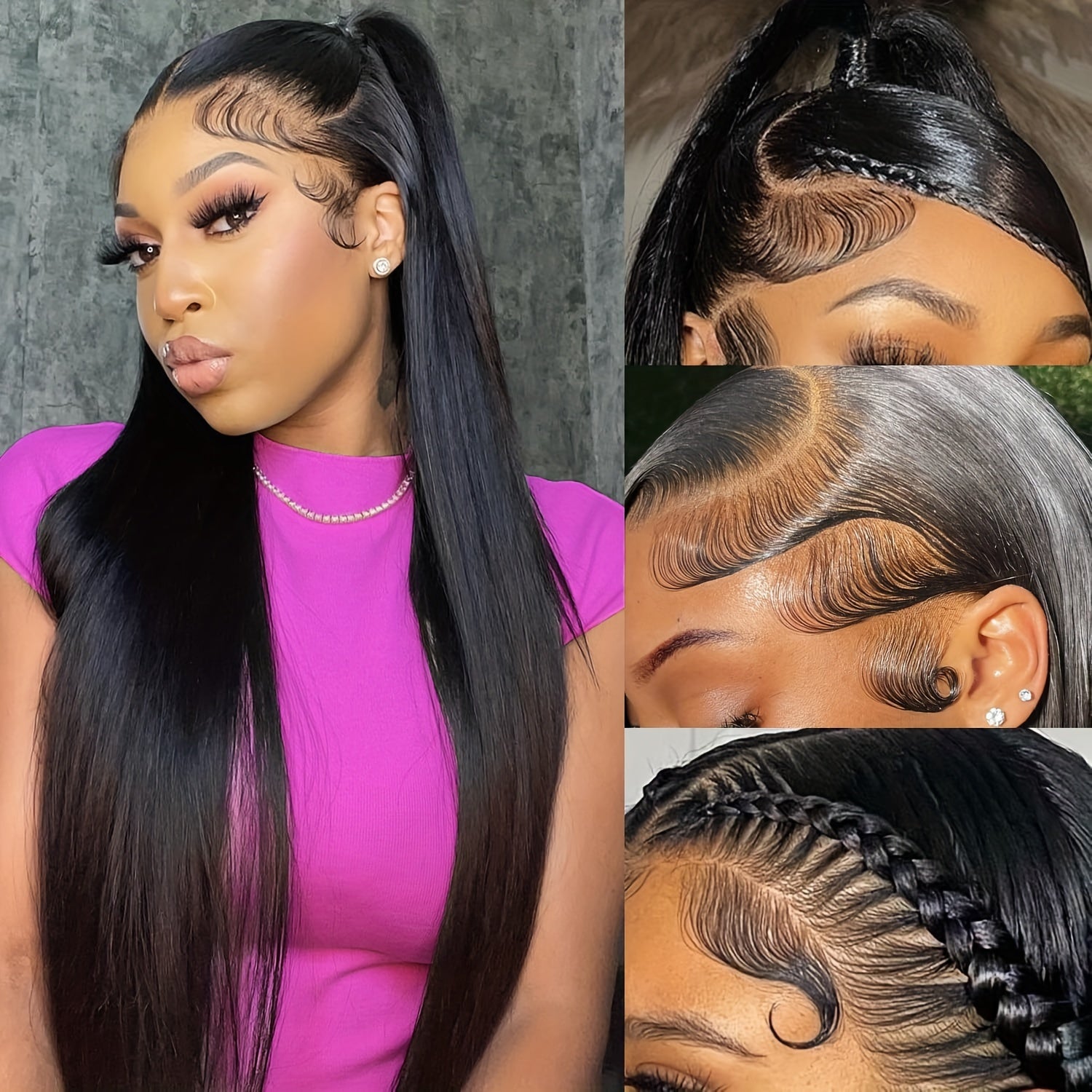 13x6 HD Transparent Lace Front Wig for Women - 180% Density, Pre-Plucked Straight Human Hair, Glueless Design, Natural Black Color, Versatile Styling Options for Ponytails and Braids