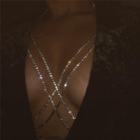 [Luxury Chest Chain Jewelry Shiny] Luxury Cross Chest Chain Shiny Rhinestones Body Chain Jewelry