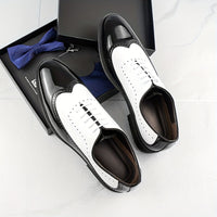 Men's Trendy Color Bock Wingtip Oxford Shoes, Comfy Non Slip Durable Lace Up Elegant Formal Shoes, Men's Footwear