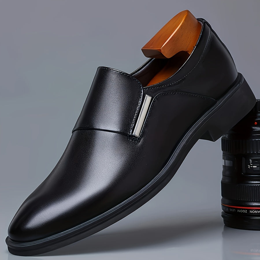 Plus Size Men's Solid Colour Slip On Business Style Dress Shoes, Comfy Non Slip Rubber Sole Durable Formal Shoes, Men's Footwear