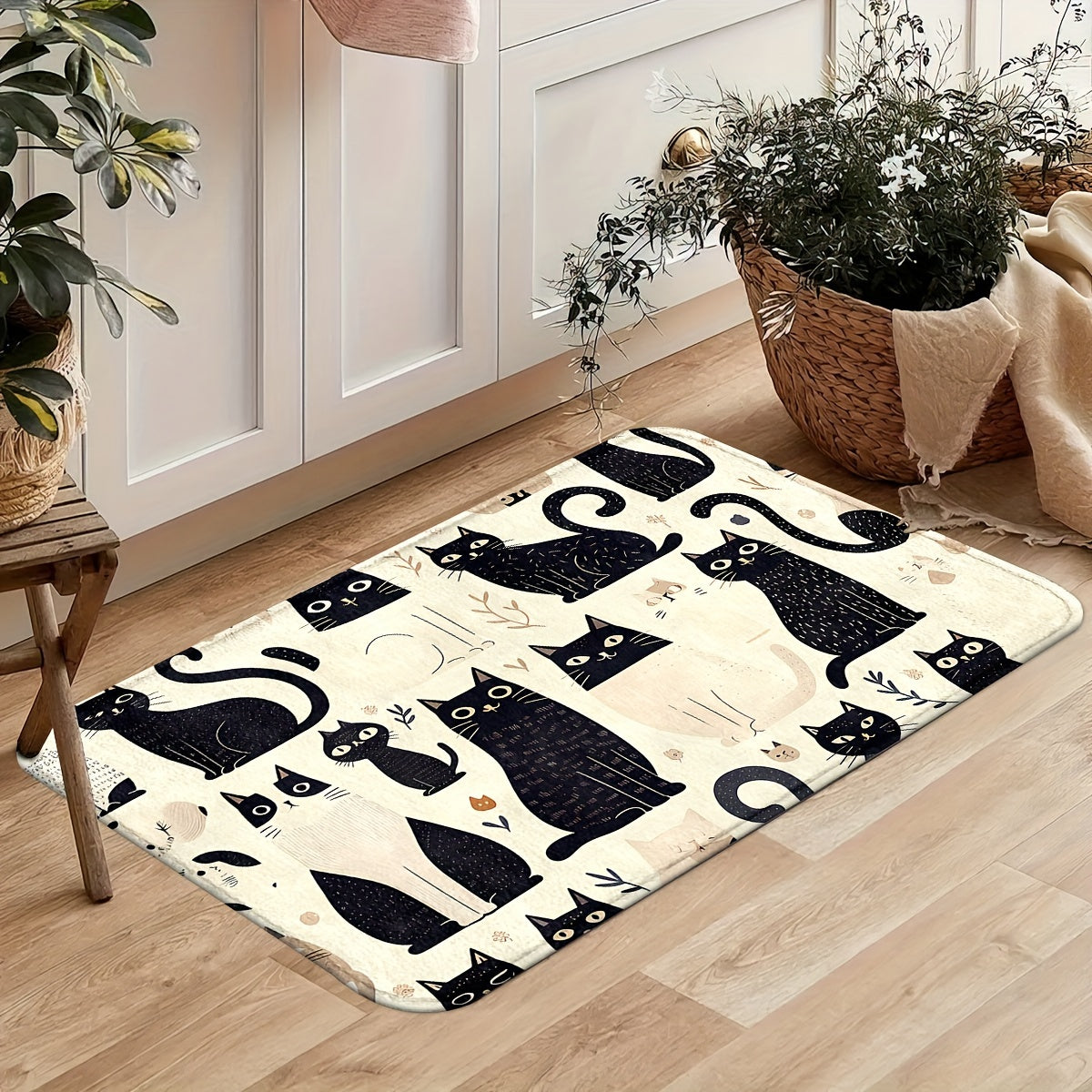 Cats Animal Kitchen Mats: Non-slip, Durable Bathroom Pads, Comfortable Standing Runner Rugs, Carpets for Kitchen, Home, Office, Sink, Laundry Room, Bathroom, Spring Decor, Available in Different Sizes