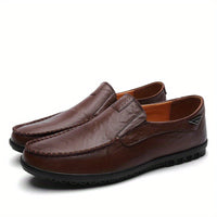 [Comfortable Loafers] CLOHOO Men's Genuine Faux Leather Slip-On Loafers | Non-Slip Comfortable Casual Shoes with Round Toe, Black, Rubber Sole, Faux Cover Lining - All Seasons Durable Footwear, Sleek Loafer Design