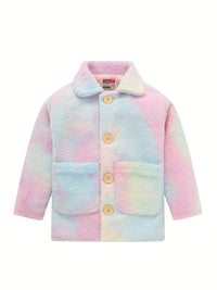 JOMAKE Girls' Winter Coat - Pastel Pink & Ombre Jacket with Button Front Closure, Soft Fleece-Lined Lapel Collar, Non-Stretchy Fabric for Everyday & Formal Events, Long Sleeve Casual Outerwear for School, Travel - Cute Korean