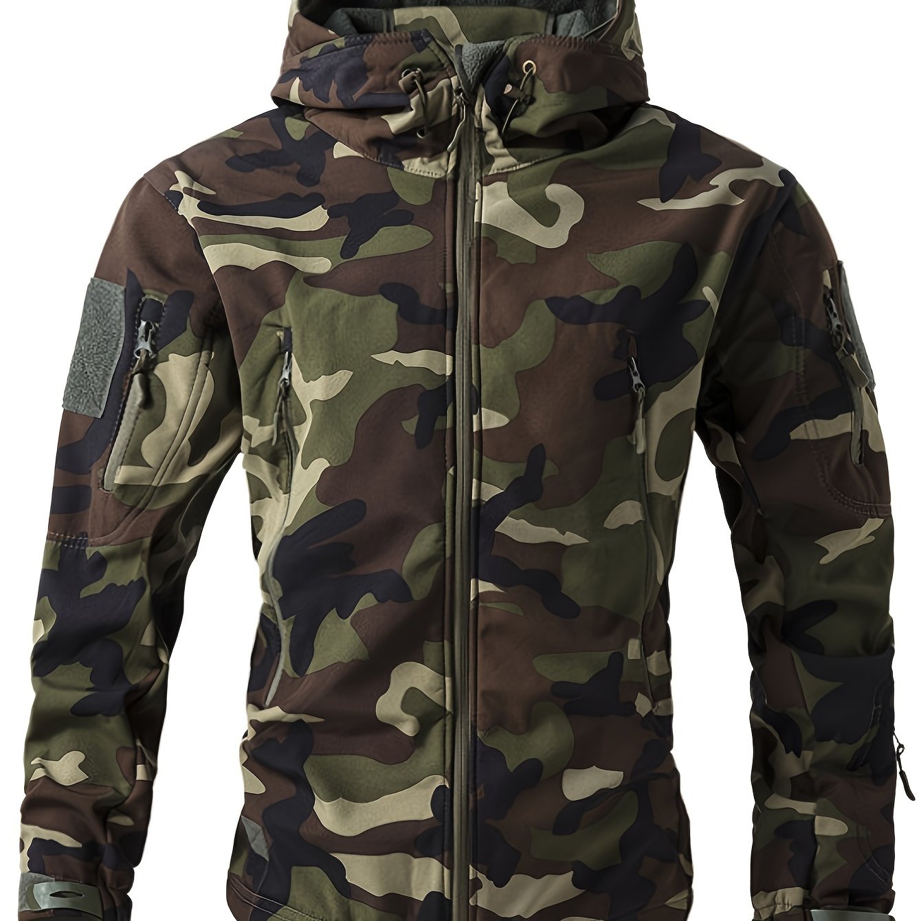 Warm Fleece Hooded Windbreaker Jacket, Men's Casual Zip Up Jacket Coat For Fall Winter Outdoor Hiking Camping Cycling
