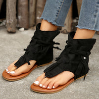 Cross-border Cool Boots European and American Hot Selling Retro Comfortable Flat Bottom Tassel Hollow Toe Women's Sandals