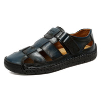 Men's Retro Brown Faux Leather Sandals - Adjustable Hook and Loop Fastener, Non-Slip Rubber Sole, Comfortable Open-Toe Slides for Outdoor Hiking, Trekking, Beach Wear | Spring/Summer/Autumn