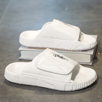 Men's Solid Color Open Toe Breathable Adjustable Hook & Loop Fastener Slippers, Comfy Non Slip Durable EVA Sole Slides, Men's Footwear