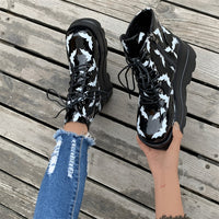 Women'S Houndstooth Chelsea Boots, High Platform Heel, Synthetic Upper, Fabric Lining, PU Sole, Plain Toe, Casual Lace-Up Ankle Booties