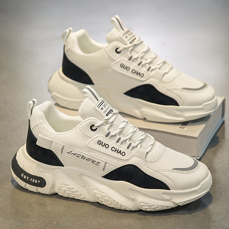 Mens Fashionable Chunky Sneakers - Ultra-Breathable Pillow Sole - Secure Non-Slip Grip - Durable for Outdoor Adventures - Comfortable Lace-Up Mens Shoes