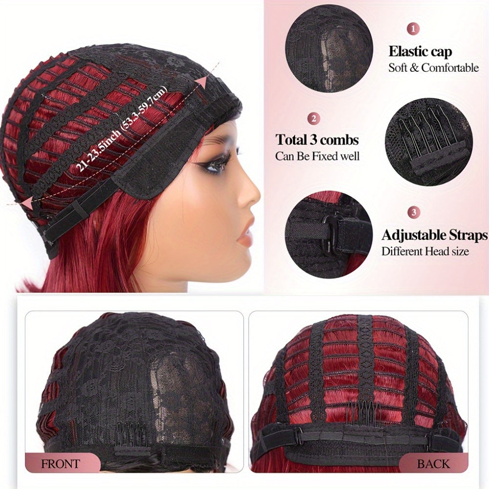 14-Inch Straight Synthetic Bob Wig with Ombre Effect - Black to Red, Heat-Resistant Fiber, Daily Cosplay & Party Style, High-Density Rose Net, Perfect for Women, Party Hair Accessory | Stylish Hairpiece | Heatresistant Fiber,