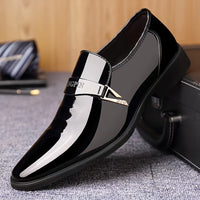Men's Solid Color Faux Patent Leather Upper Slip On Loafer Shoes, Comfy Non Slip Casual Business Style Dress Shoes, Men's Footwear