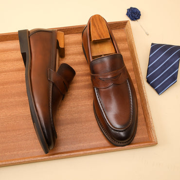 [Top Grain Leather Slip On Loafers] Men's Top Grain Cow Leather Upper Slip On Loafer Shoes, Comfy Non Slip Rubber Sole Casual Dress Shoes, Men's Footwear