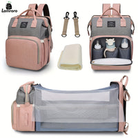 Lamroro Moire Diaper Bag Backpack, Soft Shell, Multifunctional, Large Capacity, Travel Backpack with Changing Station, Sunshade, Breathable Mosquito Net, Zipper Closure, Mixed Color, Polyester Fiber, with Utility Pocket, for
