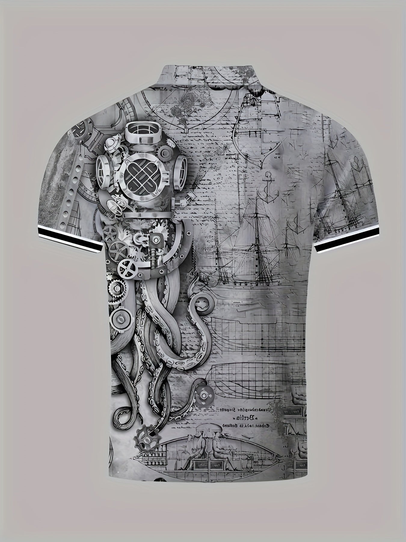 Men's Casual Shirt with Unique Octopus Print - Breathable Polyester, Perfect for Golf & Outdoor Activities
