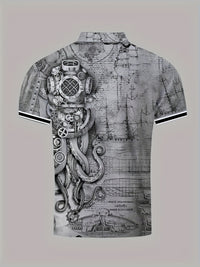 Men's Casual Shirt with Unique Octopus Print - Breathable Polyester, Perfect for Golf & Outdoor Activities