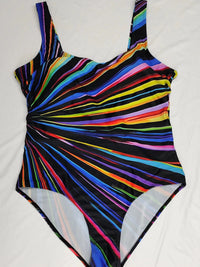 Plus Size Fashionable Swimsuit, Women's Plus Stripe Print Square Neck One Piece Bathing Suit