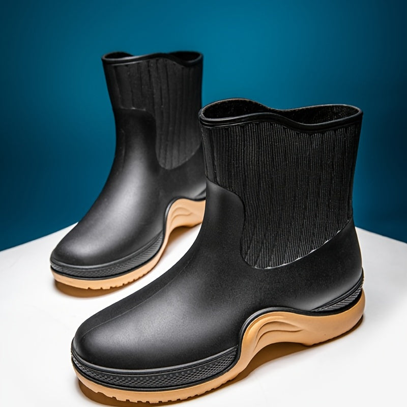 Women's Platform Ankle Rain Boots, Waterproof Solid Color Slip On Shoes, Outdoor Non-slip Shoes