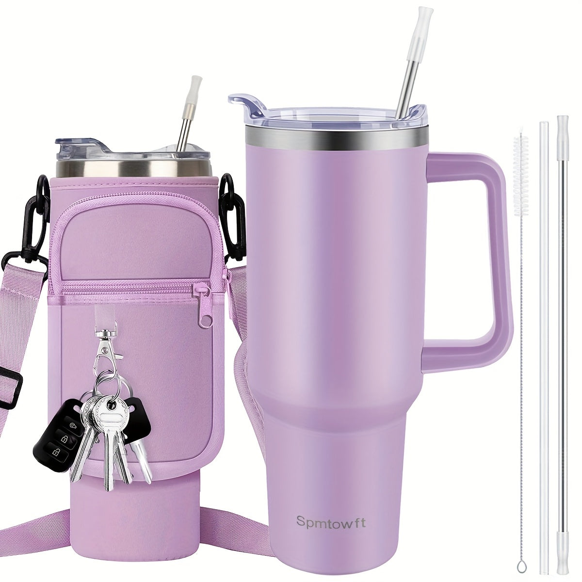 40oz Tumbler with Handle and Straw Lid& Carrier Bag, Durable Stainless Steel Travel Coffee Mug, Reusable Straw, Suitable For Hot And Cold Drinks, BPA-free Metal Water Bottles, Valentines Day Gifts, Wedding, Mens Gifts, Gifts