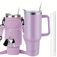 40oz Tumbler with Handle and Straw Lid& Carrier Bag, Durable Stainless Steel Travel Coffee Mug, Reusable Straw, Suitable For Hot And Cold Drinks, BPA-free Metal Water Bottles, Valentines Day Gifts, Wedding, Mens Gifts, Gifts