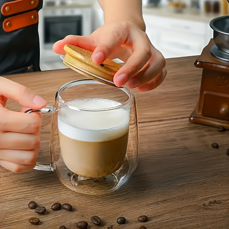 4pcs Set 350ml/11.84oz, With Lid And Spoon, Double-layer Glass Coffee Cup, Insulated Glass Coffee Cup, Set Of 4 Coffee Cups, Latte Coffee Cup, Americano, Cappuccino, Tea Bag, Transparent Glass