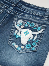 Mid Waist Skinny Fit Embroidered Denim Shorts - Casual Summer Fashion with Frayed Hem, Pocket Detailing, and Slight Stretch Fabric - Perfect for Spring and Summer Seasons