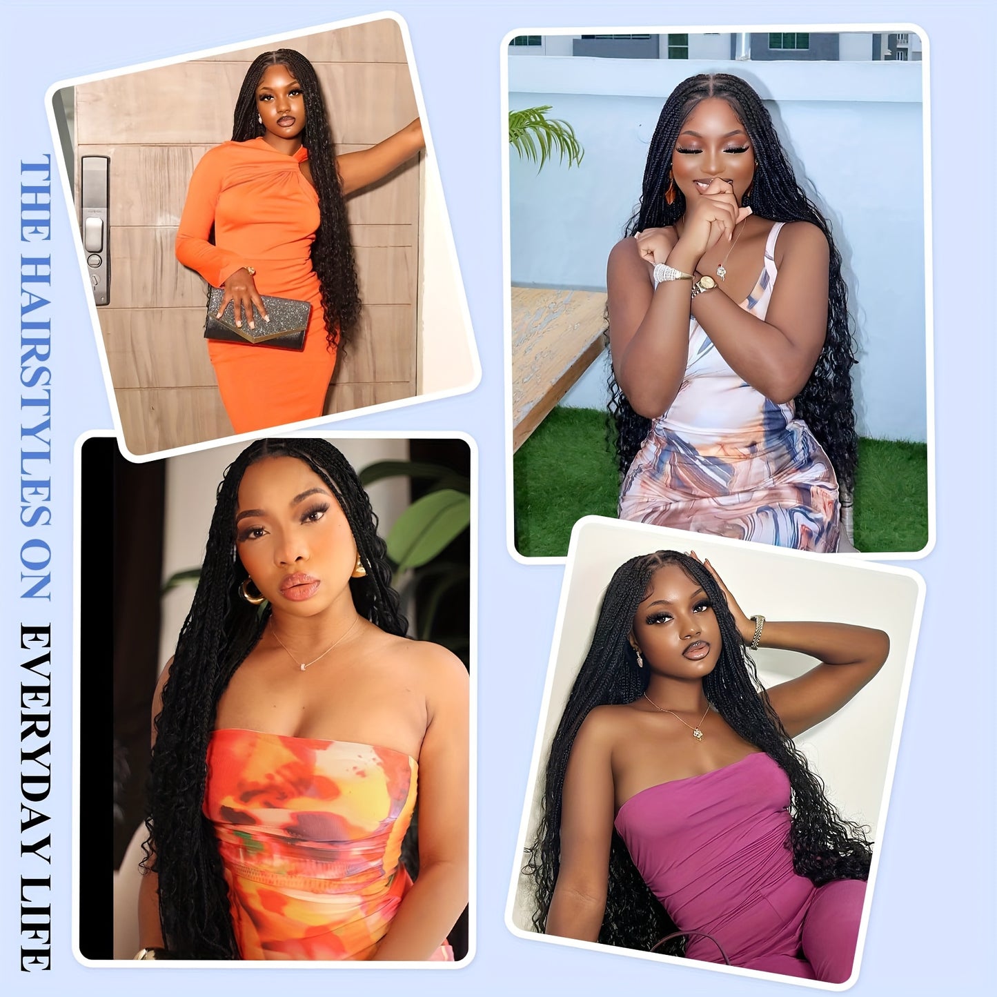 36 Bohemian Chic Box Braids Wig - Triangle Knotless & Curly - Synthetic Embroidered Double Lace Wigs for Women