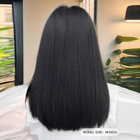 Natural Black Straight Synthetic Wig For Women With Bangs 18inch Cosplay Halloween Party Heat Resistant