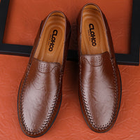 [CLOHOO, Leather Business Shoes] CLOHOO Men's Slip-On Business Casual Shoes | Breathable Second-Layer Leather Upper, Comfortable PU Lining & Rubber Sole, All-Season Versatile for Office, Travel & Vacation - Black, Refined App