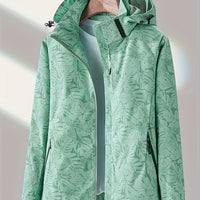 [Tropical Hooded Jacket] Lightweight Women's Hooded Jacket | Casual Zip-Up Outdoor with Tropical Leaf Print, Removable Hood & Adjustable Cuffs for Spring Summer Fall, Hiking, Travel, Camping, Camping Gear