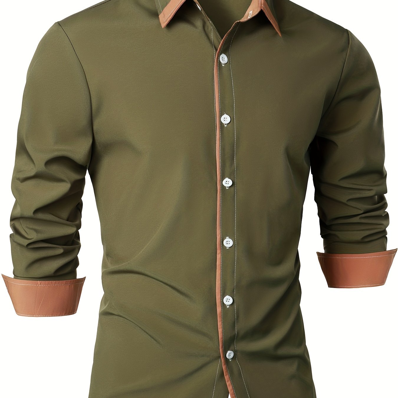 Contrast Color Long Sleeve Statement Trim Shirt - Men's Casual Trim