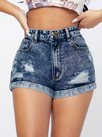 [Women's Fashion Denim Shorts] Fashion Hole Women's Denim Shorts