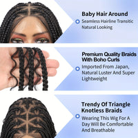 36 Bohemian Chic Box Braids Wig - Triangle Knotless & Curly - Synthetic Embroidered Double Lace Wigs for Women