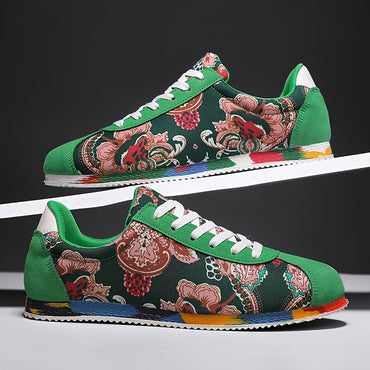Stylish Floral Men's Canvas Shoes - Comfy, Non-Slip, Durable Lace-Up Vintage Sneakers with Ethnic Pattern for Men's Footwear - Perfect for Casual Outings