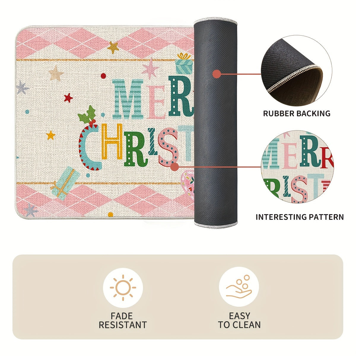 2pcs Diamond Plaid Nutcracker Merry Christmas Kitchen Mats Footprints, Winter Decor Low-Profile Kitchen Rugs For Floor - 17x29 And 17x47 Inch