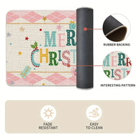 2pcs Diamond Plaid Nutcracker Merry Christmas Kitchen Mats Footprints, Winter Decor Low-Profile Kitchen Rugs For Floor - 17x29 And 17x47 Inch