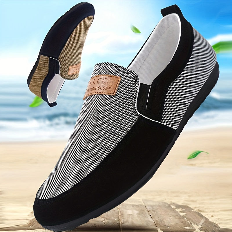 Men's Summer 2023 Canvas Slip-On Loafers - Casual & Trendy Korean Style, Versatile Black and Gray with Breathable Fabric, Non-Slip PVC Sole, Round Toe Design for Work & Leisure, Men's Footwear