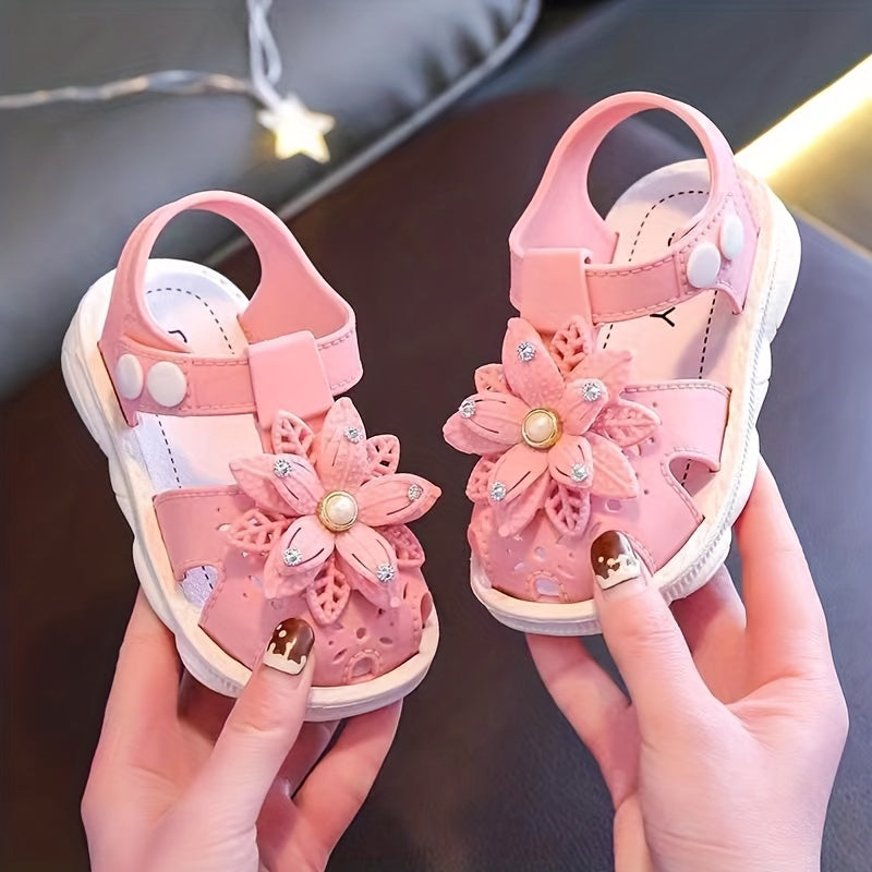 Girls Baby Flower Trendy Breathable Closed Toe Sandals, Lightweight Soft Sandals Crib Shoes For Indoor Outdoor Spring