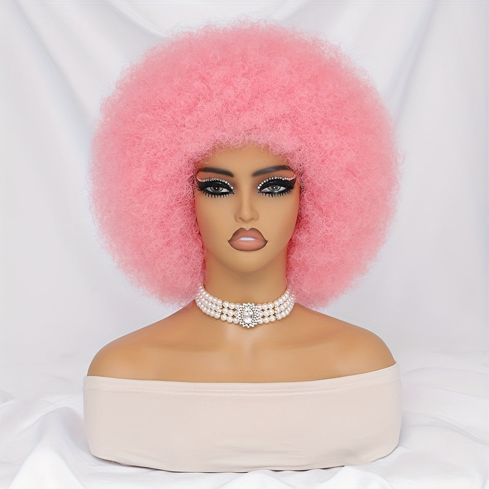 Short Afro Wigs For Women Blonde 10 Inch Afro Curly Wig With Bangs 70s Large Bouncy Soft Synthetic Female Wigs For Party Cosplay