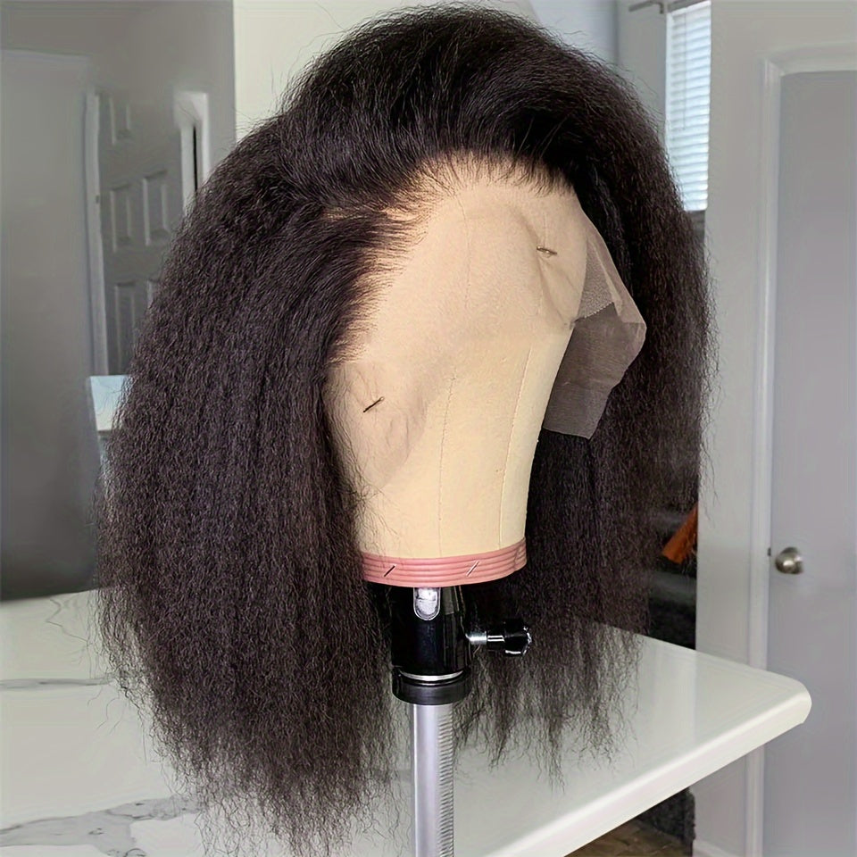 Kinky Straight Short Bob Wig 10-16 - HD Transparent 13x4 Lace Frontal, Glueless Swiss Lace - Pre-Plucked, High Density Natural Hair for Women